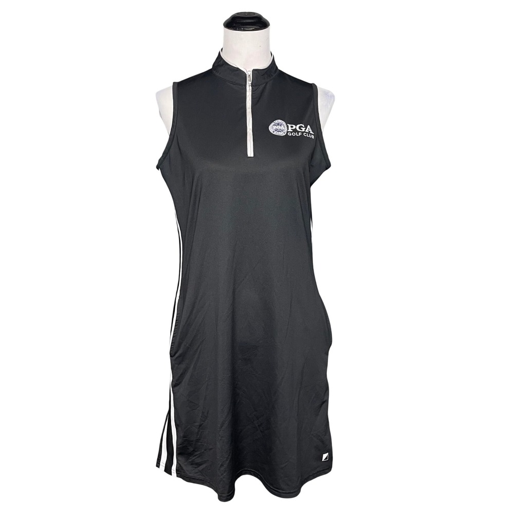 Bette & Court Golf Dress Women M Black PGA Golf Club Sleeveless 1/4 Zip Stripe
